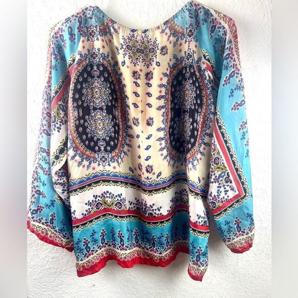 Sundance Johnny Was 100% Silk Handkerchief Print Top - Picture 3 of 11